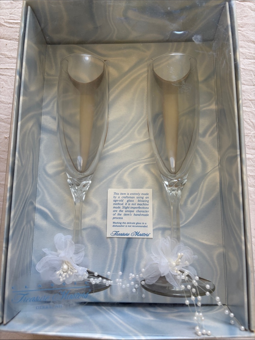 Treasure Masters Champagne Flutes with White Floral Accents - Set of 2